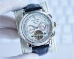 Replica Patek Philippe Complications White Dial Silver Bezel Blue Leather Strap Watch